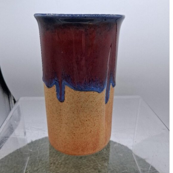 Walt Glass Handcrafted Ceramic Tumbler/Utencil Holder With Blue & Red Glaze - Picture 2 of 5